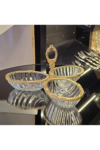 AlyaHomeAksesuar Gold Metal Çerçeveli Üçlü Çerezlik