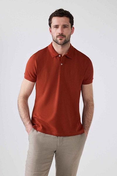 D'S Damat Tricou cu broderie cu gât polo, 100% bumbac, cu țiglă, cu textura normală