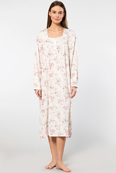 TÜREN Floral Patterned Oversized Long Sleeve Nightgown