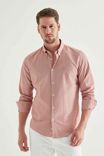 D'S Damat Schmal geschnittenes, orangefarbenes Gingham-Hemd