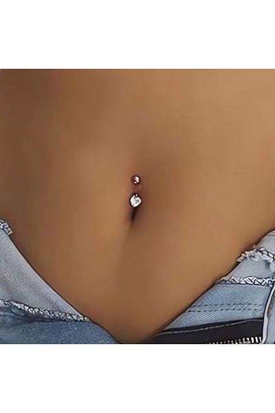 Heppii 316 L Steel Zircon Pink Stone Heart Navel Piercing with Stone Heart Minimal Navel Piercing Silver Color