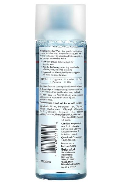 Eucerin Hydrating Micellar Water Daily Facial Cleanser 200ml