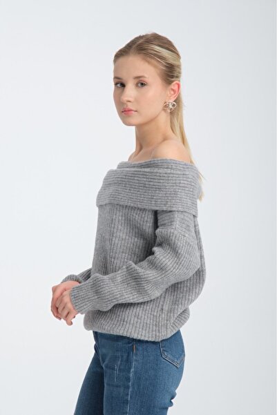 Su Moda Pulover tricotat elegant cu guler Madonna - moale, gros, moale și cu mânecă lungă