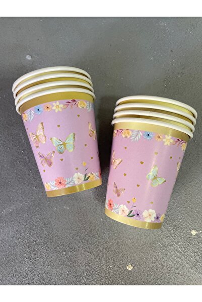 meyaccessories مجموعة من 8 أكواب من الورق المقوى بنمط الفراشة