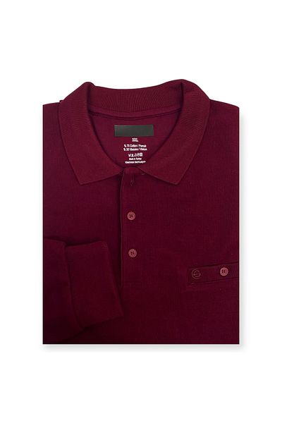 Ercan Men's Plus Size Polo Neck Thessaloniki Knit Burgundy Sweater 2142