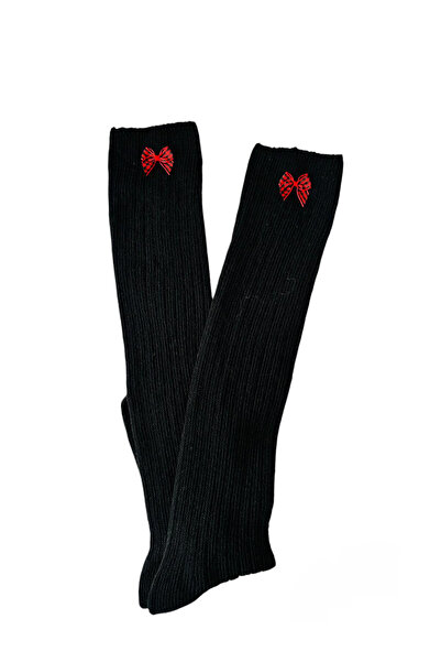 Yonca Butik Yün kurdele Detaylı Diz altı Bot çorabı