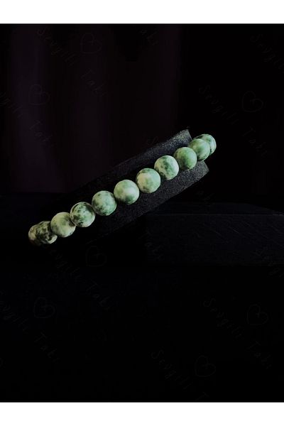 SEVGİLİ TAKI Green White Jasper Natural Rhinestone Bracelet - Lover Jewelry Collection