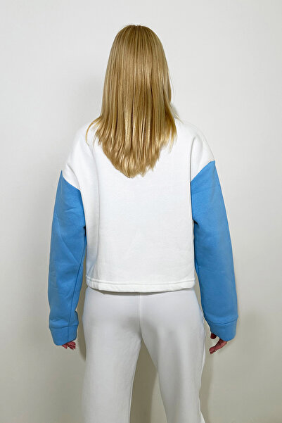 VAGGON Жіночий синій світшот з прямим коміром, напівзастібкою та кольоровими вставками Prm1346