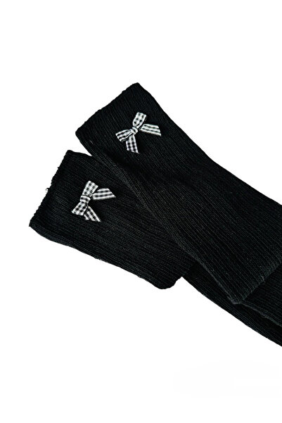 Yonca Butik Yün kurdele Detaylı Diz altı Bot çorabı