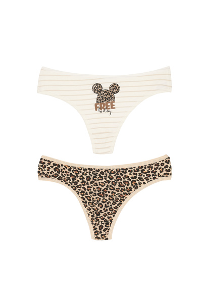 İNSPİRA Βαμβακερό Elastane Γυναικείο εσώρουχο Thong 2 Pack Leopard Mouse μοτίβο String Model