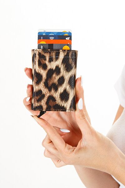 Newish Polo Kadın Leopar Desen Rfıd Kart Çekim Koruyucu Mekanizmalı Kağıt Par...