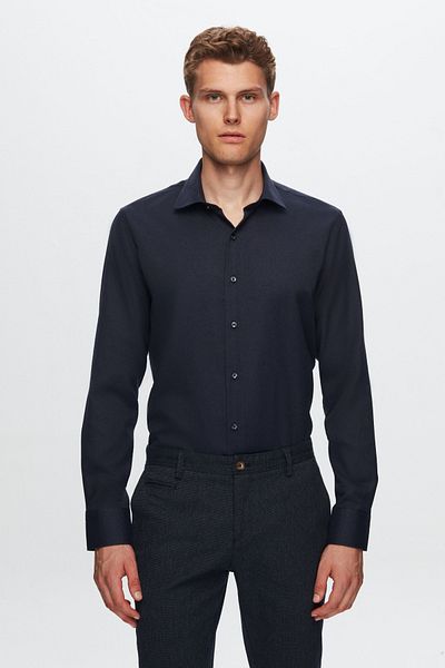 D'S Damat Slim Fit sötétkék Dobby ing