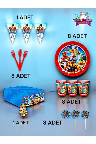 VibeHome Paw Patrol Themed Premium Set for 8 - Birthday Party and Fun Events