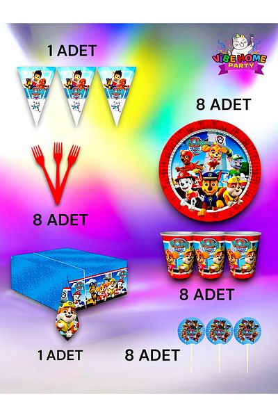 VibeHome Paw Patrol Themed Premium Set for 8 - Birthday Party and Fun Events