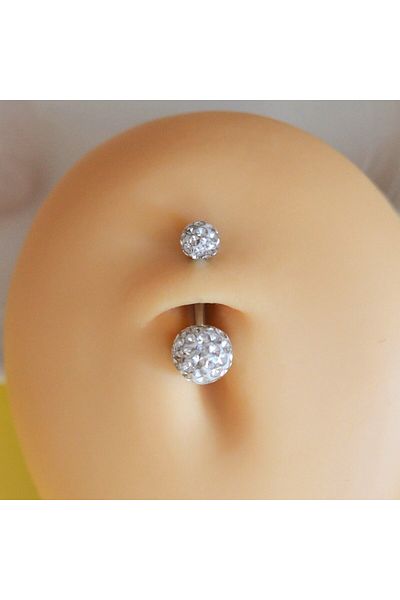 Heppii Silver Colored 316 L Steel Belly Piercing - Minimal Design with Stone Detail