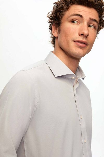 D'S Damat Slim Fit šedá klasická košile s dlouhým rukávem se zavazováním na žehlení
