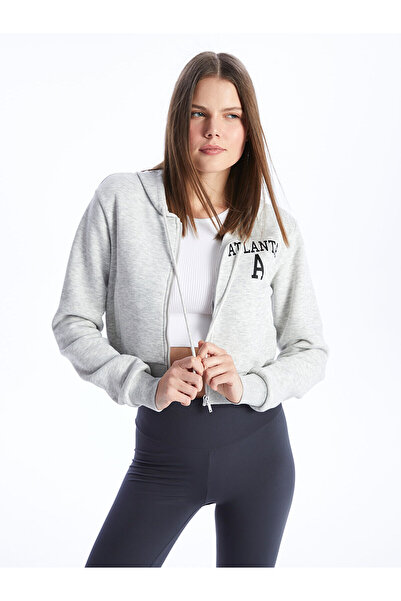 LC Waikiki Vizyon New Season Hooded Printed Long Sleeve Women's Zippered Sweatshirt