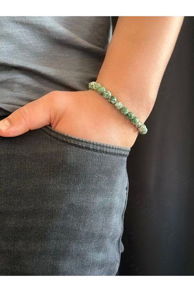 SEVGİLİ TAKI Green White Jasper Natural Rhinestone Bracelet - Lover Jewelry Collection