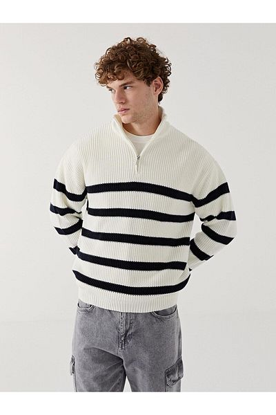LC Waikiki Xside Stand Collar Long Sleeve Striped Men's Knitwear Sweater