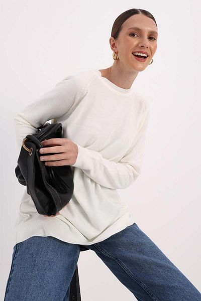 ALLDAY Ecru-Basic Reglan Cycling Collar Sweater