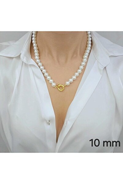 LE&DA Accessory İnci Gemici Kilitli Kolye, Altın Takılan Kolye, Gemici Kilitl...