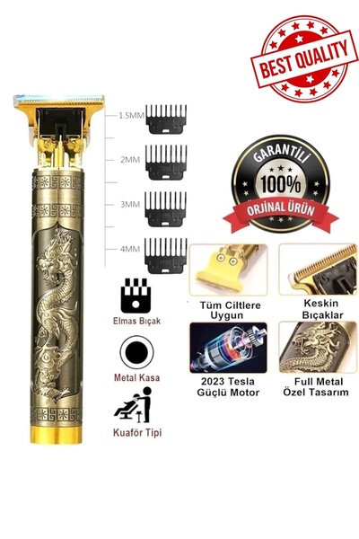 Laraheiser Premium Altın renginde desenli çizgi tıraş makinesi ejderha desenl...