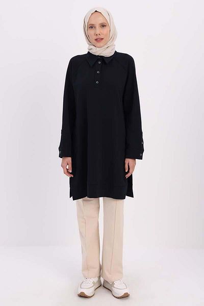 ALLDAY Navy Blue-Shirt Neck Half Slip Tunic