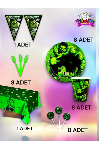VibeHome 8-Person Hulk Themed Premium Set - Birthday Party and Fun Events