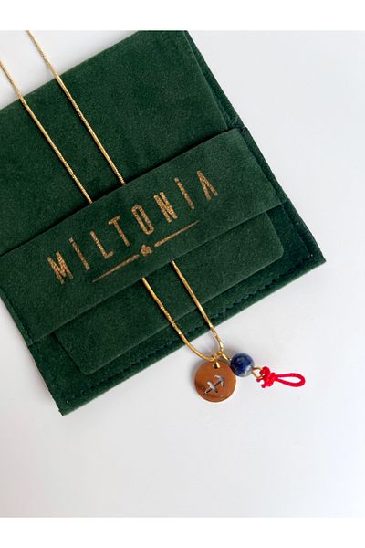 Miltonia Sagittarius Sign Symbol Lapis Lazuli Natural Stone Red Rope Design Steel Necklace