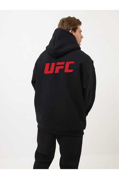 BUY CENTER Унисекс суитшърт с качулка и голям размер с щампа UFC