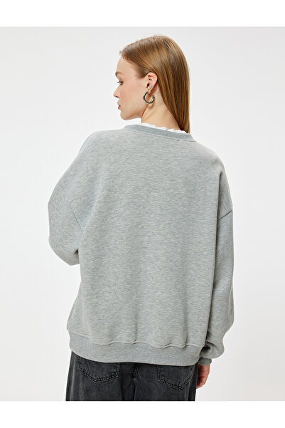 Koton College Printed Oversize Φούτερ - Crew Neck, Ribbed