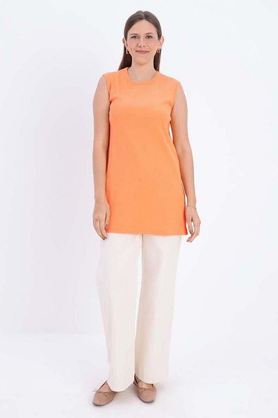 ALLDAY Light Orange-Cotton Ribbed Sleeveless T-Shirt