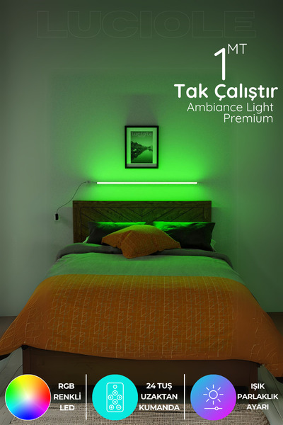 luciole Led aplik ışık Uzaktan Kumandalı yatak tv üstü 16 Renk 4 animasyon ya...