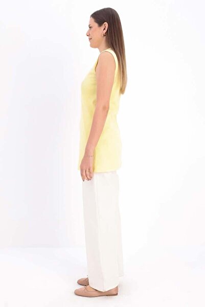 ALLDAY Light Yellow-Cotton Ribbed Sleeveless T-Shirt