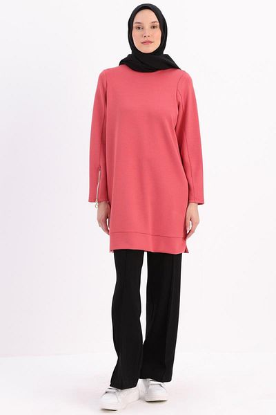 ALLDAY Light Rose-Sleeve Zippered Tunic