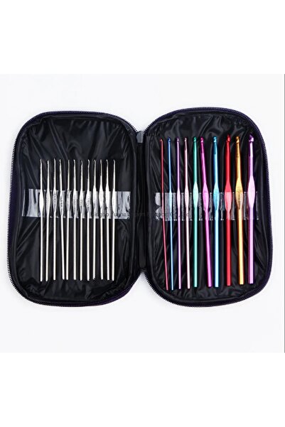 TıkTık AL Metal Örgü yün Dantel Oya tığ seti 22 Adet Metal Tıg  Cüzdanlı