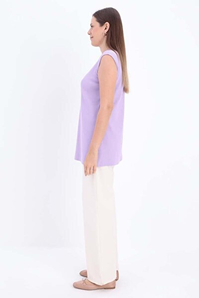 ALLDAY Light Purple-Cotton Ribbed Sleeveless T-Shirt
