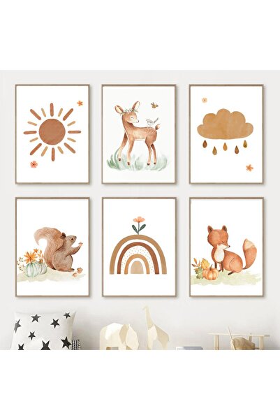 Bohemian Colorful Special Design 6-Piece Table MDF Set with Frame View -Baby and Kids Room Decor ,