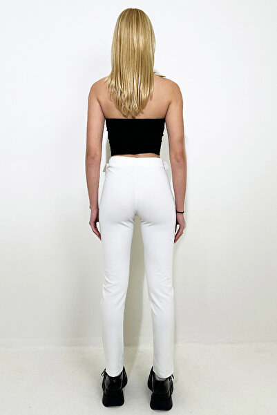 VAGGON Dámské bílé kalhoty s páskem vpředu Turf Prmx12252