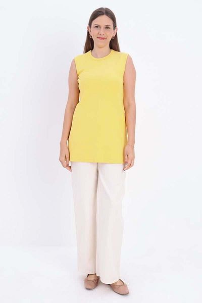 ALLDAY Yellow-Cotton Ribbed Sleeveless T-Shirt