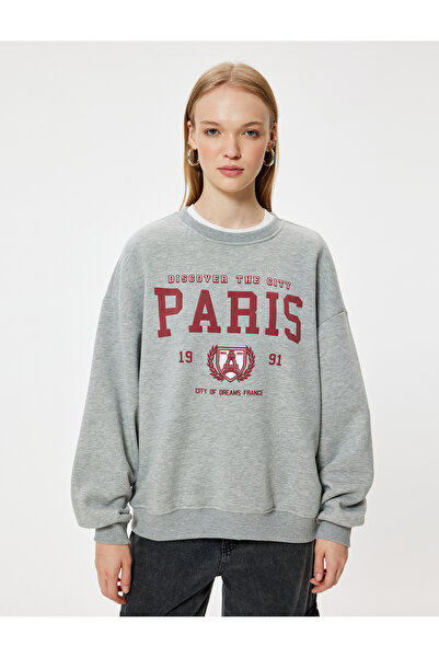 Koton College Printed Oversize Φούτερ - Crew Neck, Ribbed