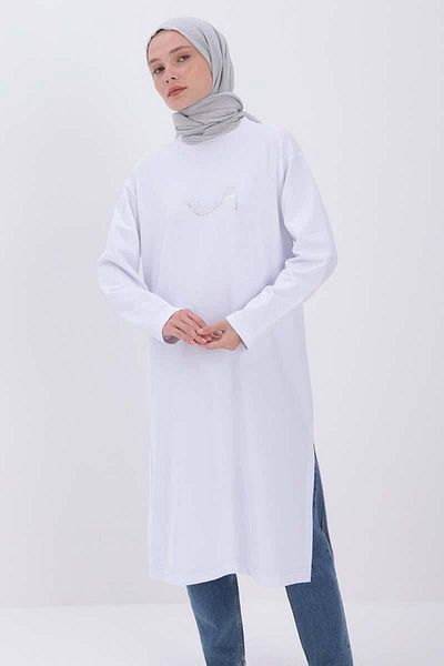 ALLDAY White-Cotton Side Slit Sheet Printed Tunic