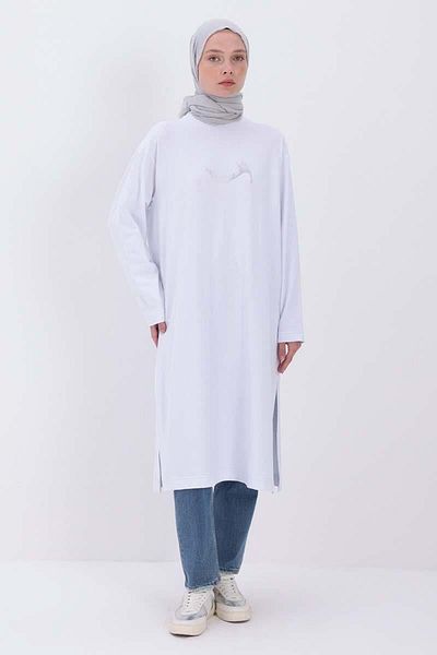 ALLDAY White-Cotton Side Slit Sheet Printed Tunic