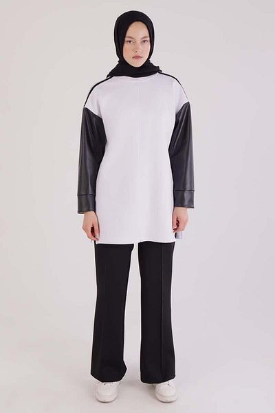 ALLDAY Scuba Tunic with White-Sleeved Leather Garnish