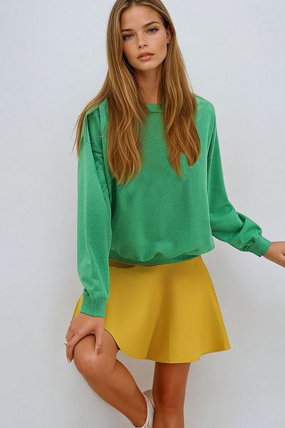 VAGGON Γυναικεία σκούρα πράσινη λαιμόκοψη Oversize Basic εποχιακή φούτερ Vgn-669-001