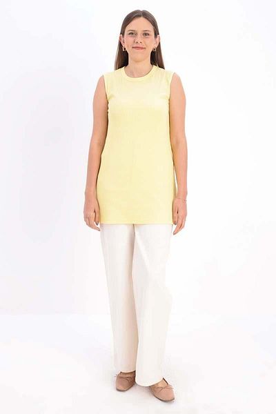 ALLDAY Light Yellow-Cotton Ribbed Sleeveless T-Shirt