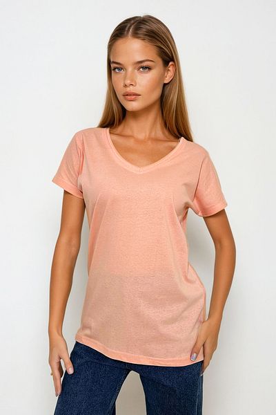 VAGGON Γυναικείο T-shirt σε σκόνη V-Neck Basic Vgn-1045-a