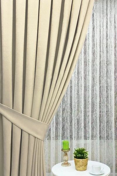 İ.D İpek Dokuma Beige Velvety Fabric Extrafor Drawstring 1st Class Quality Single Wing Background Curtain