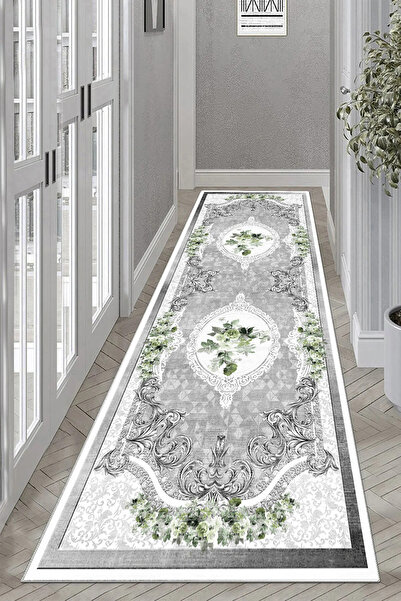 Halise Home Kaymaz Tabanlı Yıkanabilir Baskılı Yolluk Halı Koridor Halısı
