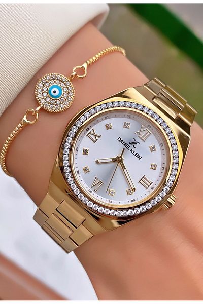 Daniel Klein Brand Gold Color Waterproof Women's Wristwatch - With Bracelet Gift